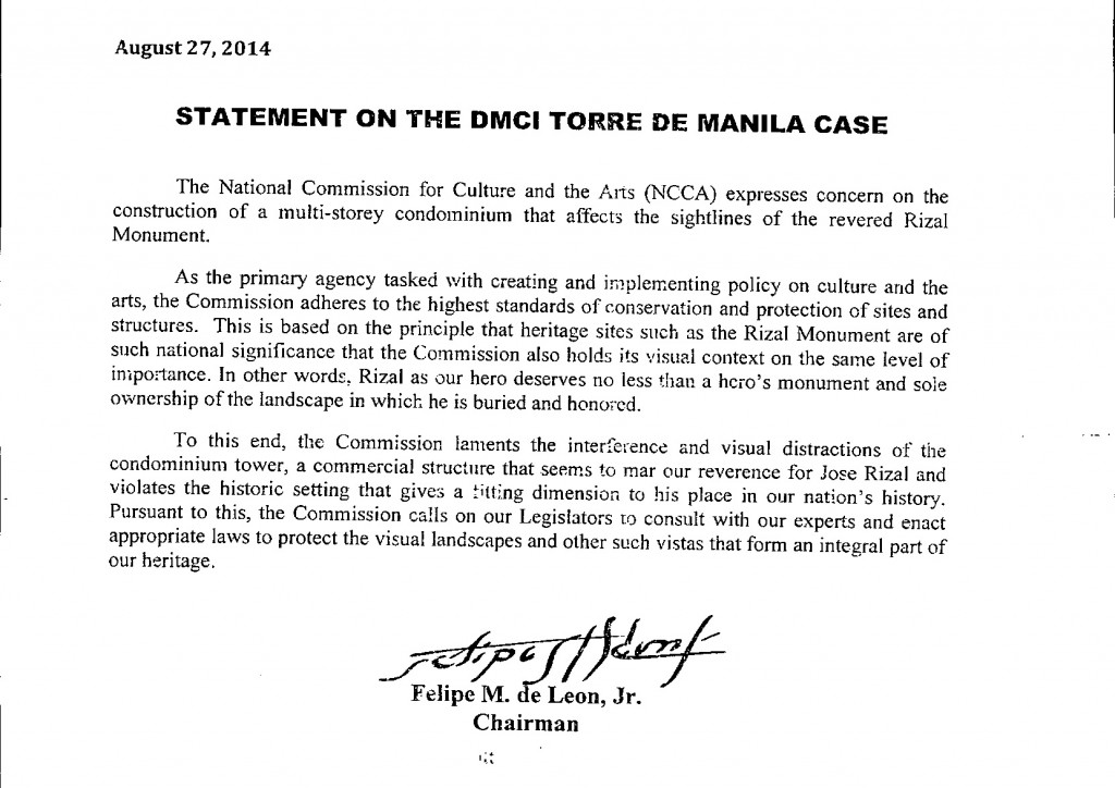 NCCA Statement on DMCI